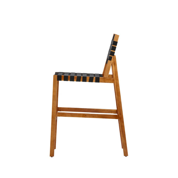 English Elm 30.5 Inch Acacia Wood Outdoor Barstool Set Woven Rope Seat Weather Resistant Patio Teak + Black N780P373282B