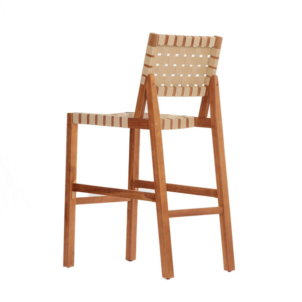 English Elm 30.5 Inch Acacia Wood Outdoor Barstool Set Woven Rope Seat Weather Resistant Patio Teak + Beige N780P373282T