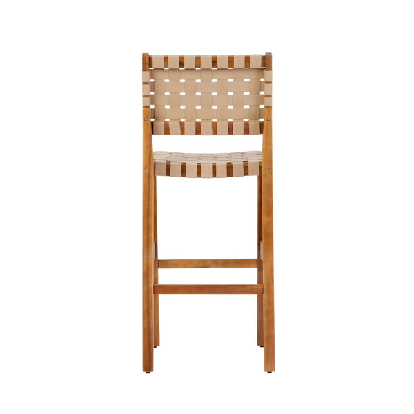 English Elm 30.5 Inch Acacia Wood Outdoor Barstool Set Woven Rope Seat Weather Resistant Patio Teak + Beige N780P373282T