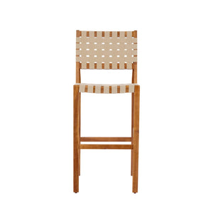 English Elm 30.5 Inch Acacia Wood Outdoor Barstool Set Woven Rope Seat Weather Resistant Patio Teak + Beige N780P373282T