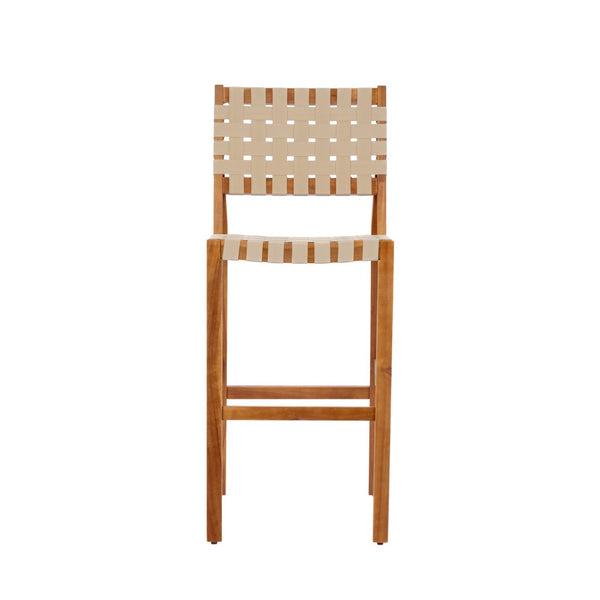 English Elm 30.5 Inch Acacia Wood Outdoor Barstool Set Woven Rope Seat Weather Resistant Patio Teak + Beige N780P373282T