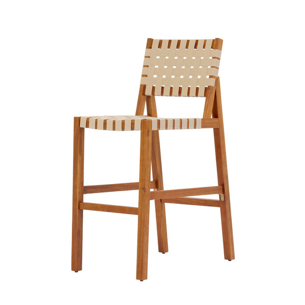 English Elm 30.5 Inch Acacia Wood Outdoor Barstool Set Woven Rope Seat Weather Resistant Patio Teak + Beige N780P373282T
