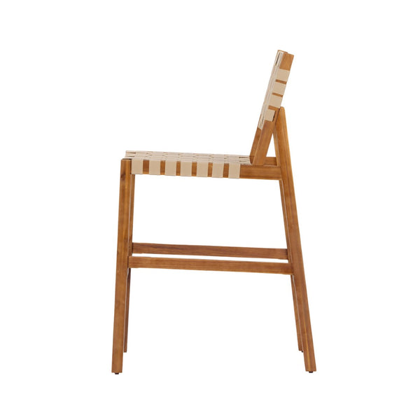 English Elm 30.5 Inch Acacia Wood Outdoor Barstool Set Woven Rope Seat Weather Resistant Patio Teak + Beige N780P373282T