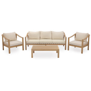 English Elm 4 Piece Solid Acacia Outdoor Patio Set with Teak Finish Cushioned Sofa and Chairs N780P386223245L