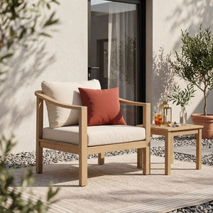 English Elm Acacia Wood Outdoor Club Chair Deep Seat Foam Cushions Slatted Backrest Patio Lounge N780P386223L
