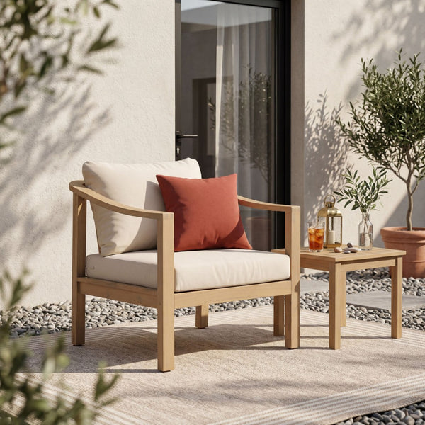 English Elm Acacia Wood Outdoor Club Chair Deep Seat Foam Cushions Slatted Backrest Patio Lounge N780P386223L