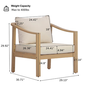 English Elm Acacia Wood Outdoor Club Chair Deep Seat Foam Cushions Slatted Backrest Patio Lounge N780P386223L