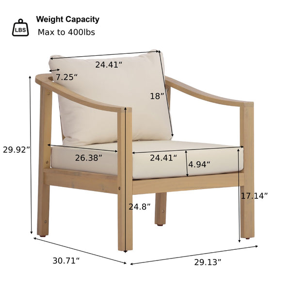English Elm Acacia Wood Outdoor Club Chair Deep Seat Foam Cushions Slatted Backrest Patio Lounge N780P386223L