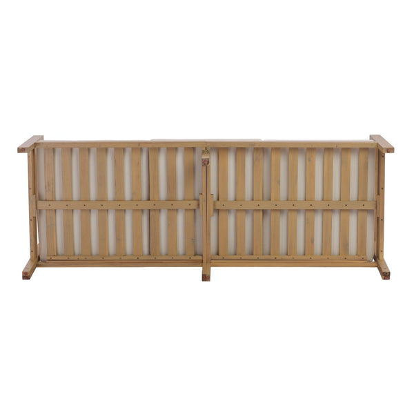 English Elm 77.95" Acacia Wood Three Seat Outdoor Sofa with Slatted Back and Deep Cushioned N780P386224L