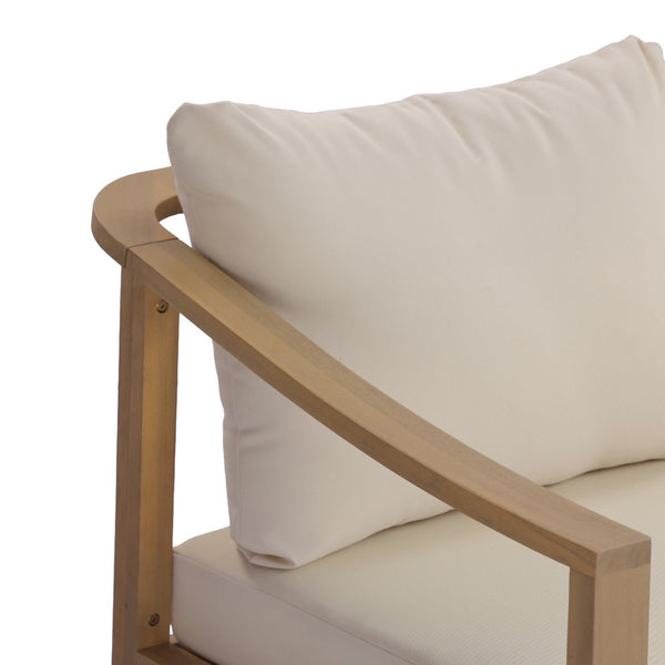 English Elm 77.95" Acacia Wood Three Seat Outdoor Sofa with Slatted Back and Deep Cushioned N780P386224L