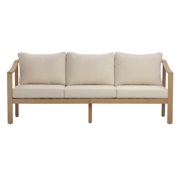 English Elm 77.95" Acacia Wood Three Seat Outdoor Sofa with Slatted Back and Deep Cushioned N780P386224L