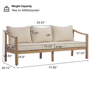 English Elm 77.95" Acacia Wood Three Seat Outdoor Sofa with Slatted Back and Deep Cushioned N780P386224L