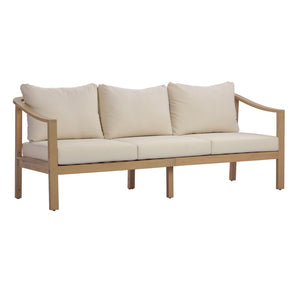 English Elm 77.95" Acacia Wood Three Seat Outdoor Sofa with Slatted Back and Deep Cushioned N780P386224L