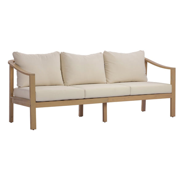 English Elm 77.95" Acacia Wood Three Seat Outdoor Sofa with Slatted Back and Deep Cushioned N780P386224L