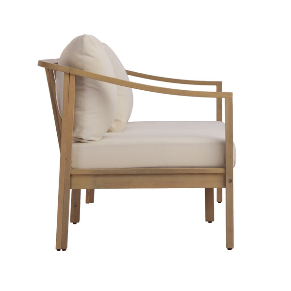 English Elm 77.95" Acacia Wood Three Seat Outdoor Sofa with Slatted Back and Deep Cushioned N780P386224L