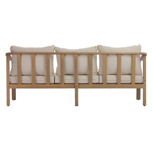 English Elm 77.95" Acacia Wood Three Seat Outdoor Sofa with Slatted Back and Deep Cushioned N780P386224L