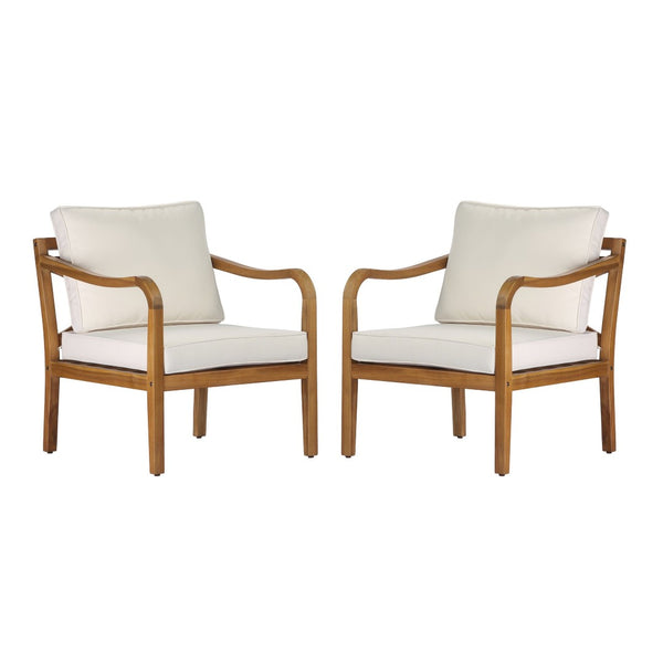 English Elm Acacia Wood Outdoor Club Chair Set of 2 with Deep Seat Cushions for Patio Garden N780P387144T-2