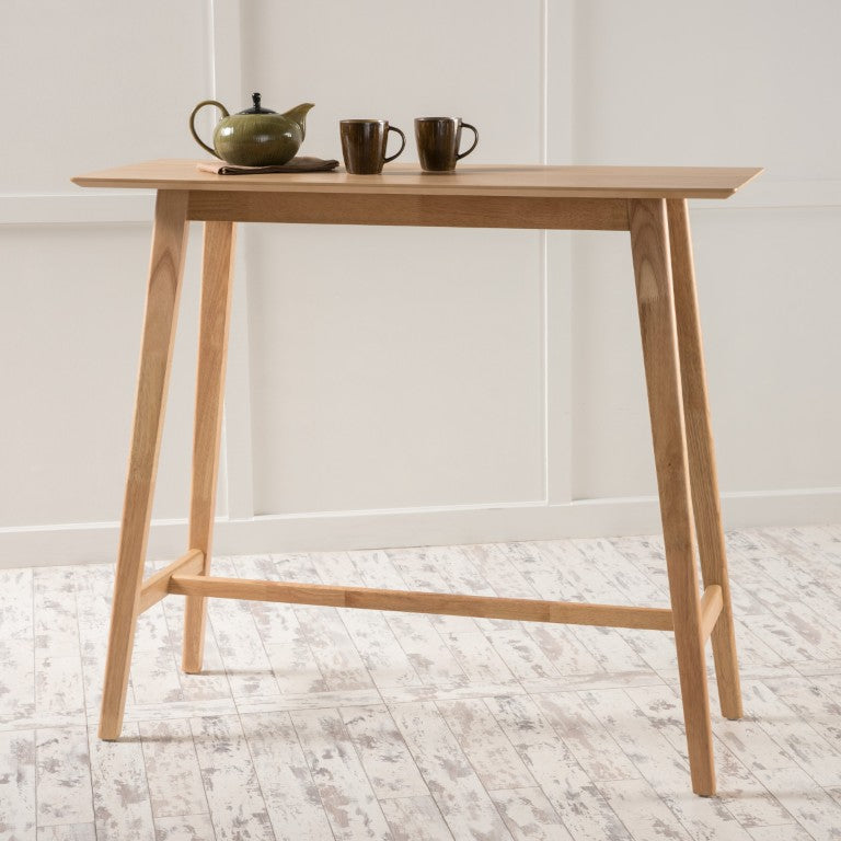 English Elm Wood Bar Height Dining Table Mid Century Walnut Veneer Top with Splayed Rubberwood Legs N780P395625O