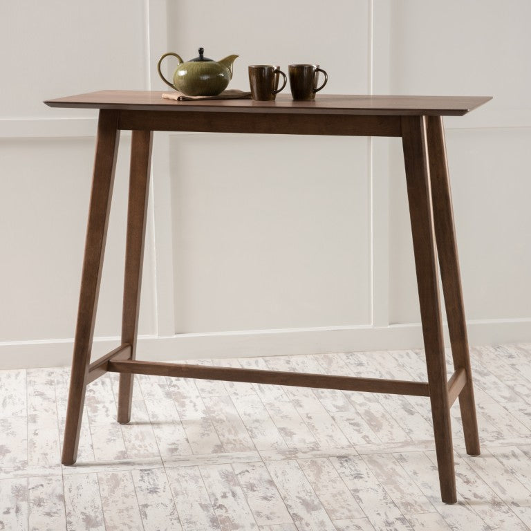 English Elm Wood Bar Table Mid-Century Walnut Veneer Splayed Legs Narrow Rectangular Kitchen Pub N780P395625W