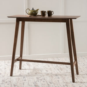 English Elm Wood Bar Table Mid-Century Walnut Veneer Splayed Legs Narrow Rectangular Kitchen Pub N780P395625W
