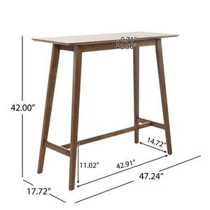English Elm Wood Bar Table Mid-Century Walnut Veneer Splayed Legs Narrow Rectangular Kitchen Pub N780P395625W