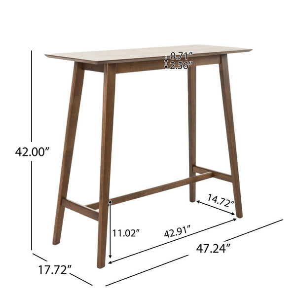 English Elm Wood Bar Table Mid-Century Walnut Veneer Splayed Legs Narrow Rectangular Kitchen Pub N780P395625W