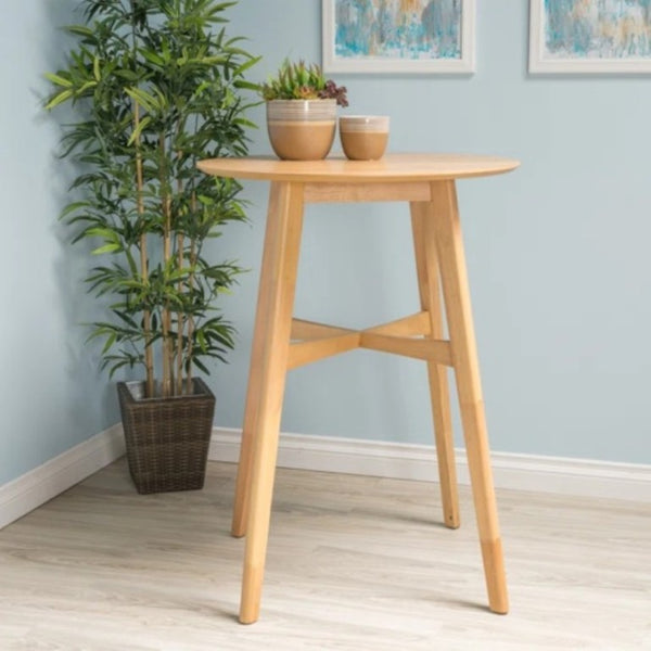 English Elm Mid-Century Round Bar Table with Tapered Rubberwood Legs for Kitchen or Home Bar Use Oak N780P395629O