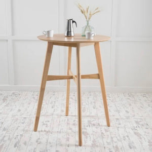 English Elm Mid-Century Round Bar Table with Tapered Rubberwood Legs for Kitchen or Home Bar Use Oak N780P395629O