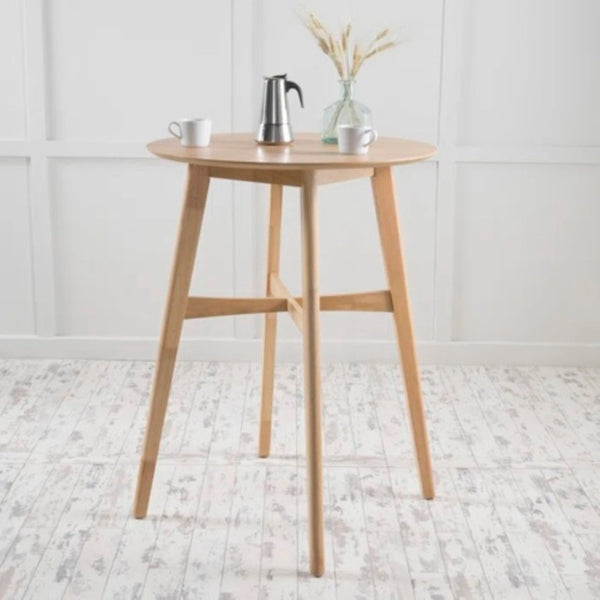 English Elm Mid-Century Round Bar Table with Tapered Rubberwood Legs for Kitchen or Home Bar Use Oak N780P395629O
