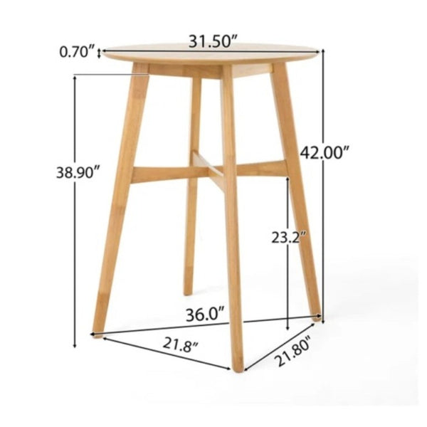 English Elm Mid-Century Round Bar Table with Tapered Rubberwood Legs for Kitchen or Home Bar Use Oak N780P395629O