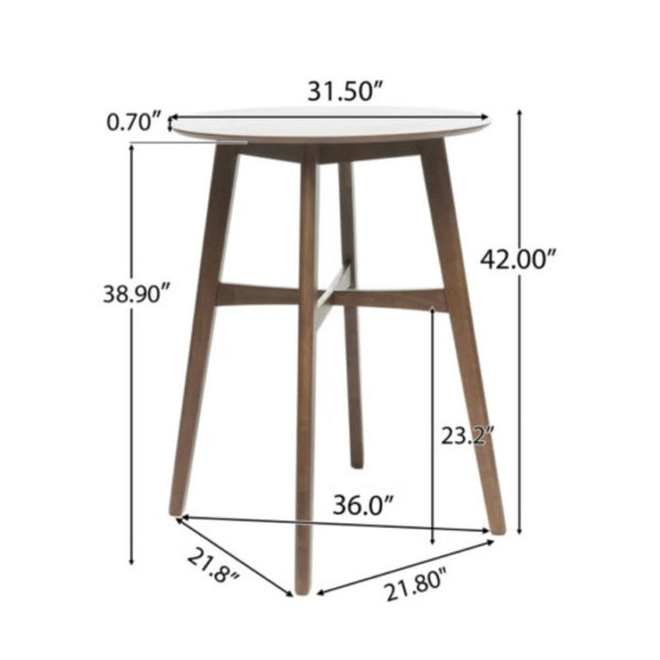 English Elm Mid-Century Round Bar Table with Tapered Rubberwood Legs for Kitchen or Home Bar Use Natural Walnut N780P395629W
