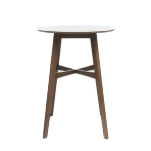 English Elm Mid-Century Round Bar Table with Tapered Rubberwood Legs for Kitchen or Home Bar Use Natural Walnut N780P395629W