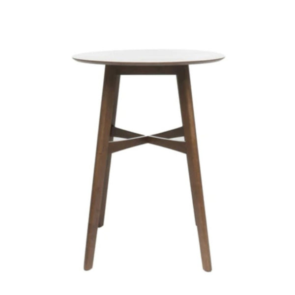 English Elm Mid-Century Round Bar Table with Tapered Rubberwood Legs for Kitchen or Home Bar Use Natural Walnut N780P395629W