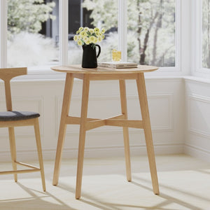 English Elm Wood Round Counter Height Dining Table Mid-Century Rubberwood Base for Kitchen Nooks Natural N780P400409O
