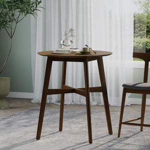 English Elm Wood Round Counter Height Dining Table Mid-Century Rubberwood Base for Kitchen Nooks Walnut N780P400409W