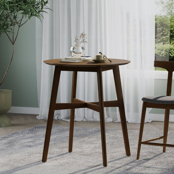 English Elm Wood Round Counter Height Dining Table Mid-Century Rubberwood Base for Kitchen Nooks Walnut N780P400409W