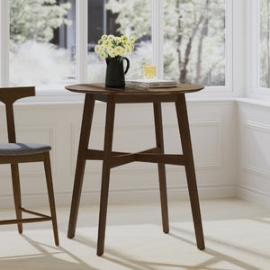 English Elm Wood Round Counter Height Dining Table Mid-Century Rubberwood Base for Kitchen Nooks Walnut N780P400409W
