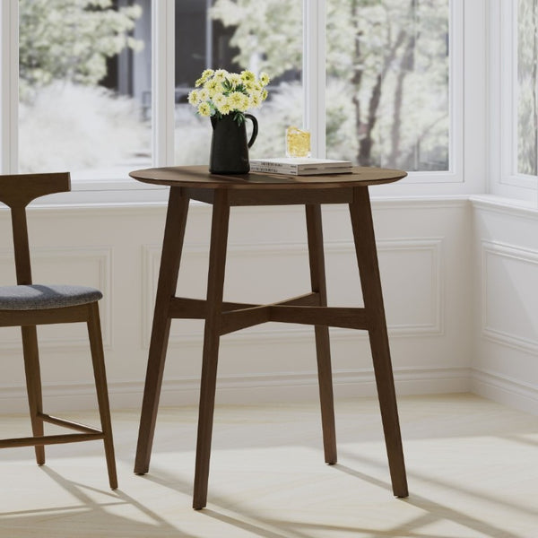 English Elm Wood Round Counter Height Dining Table Mid-Century Rubberwood Base for Kitchen Nooks Walnut N780P400409W