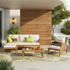 English Elm 4 Piece Acacia Wicker Outdoor Sectional with Deep Cushions for Patio Lounging N780P40451123T