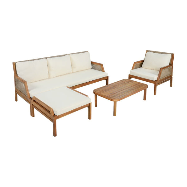 English Elm 4 Piece Acacia Wicker Outdoor Sectional with Deep Cushions for Patio Lounging N780P40451123T