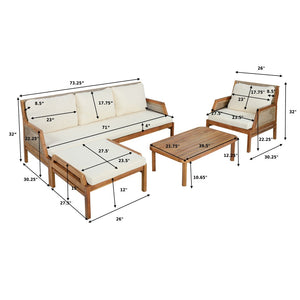 English Elm 4 Piece Acacia Wicker Outdoor Sectional with Deep Cushions for Patio Lounging N780P40451123T