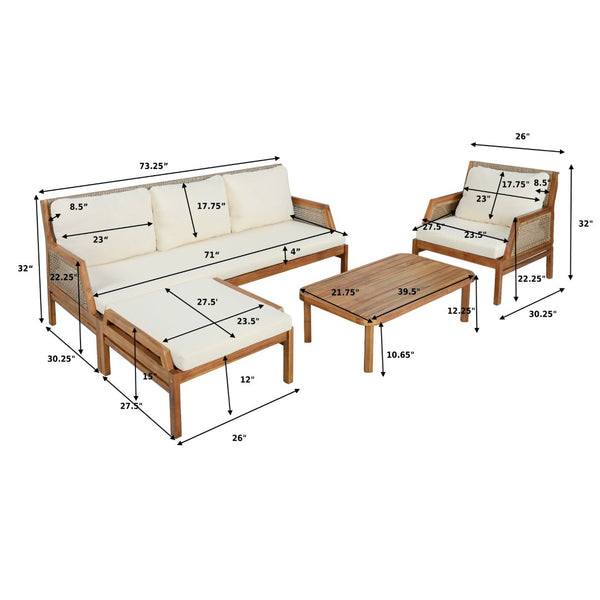 English Elm 4 Piece Acacia Wicker Outdoor Sectional with Deep Cushions for Patio Lounging N780P40451123T