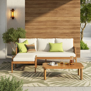 English Elm 3 Piece Acacia Hardwood Outdoor Sectional Set with Wicker Weave and Deep Cushioned Seating N780P4045113T
