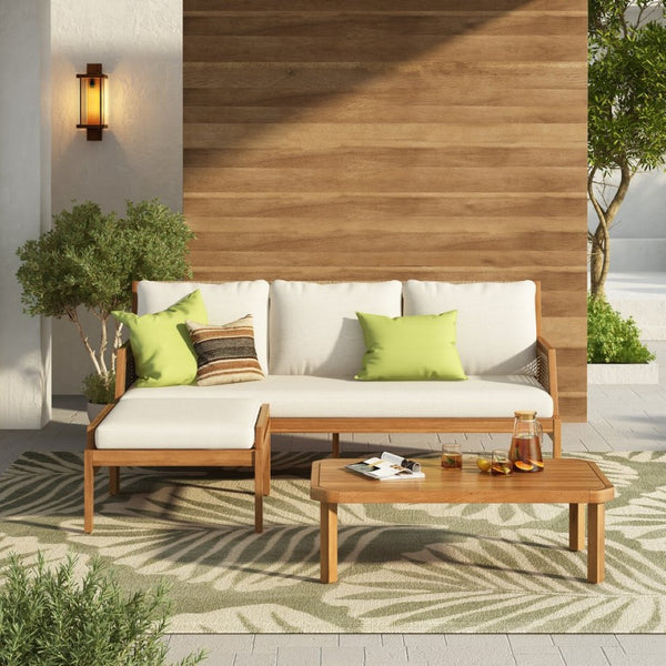 English Elm 3 Piece Acacia Hardwood Outdoor Sectional Set with Wicker Weave and Deep Cushioned Seating N780P4045113T
