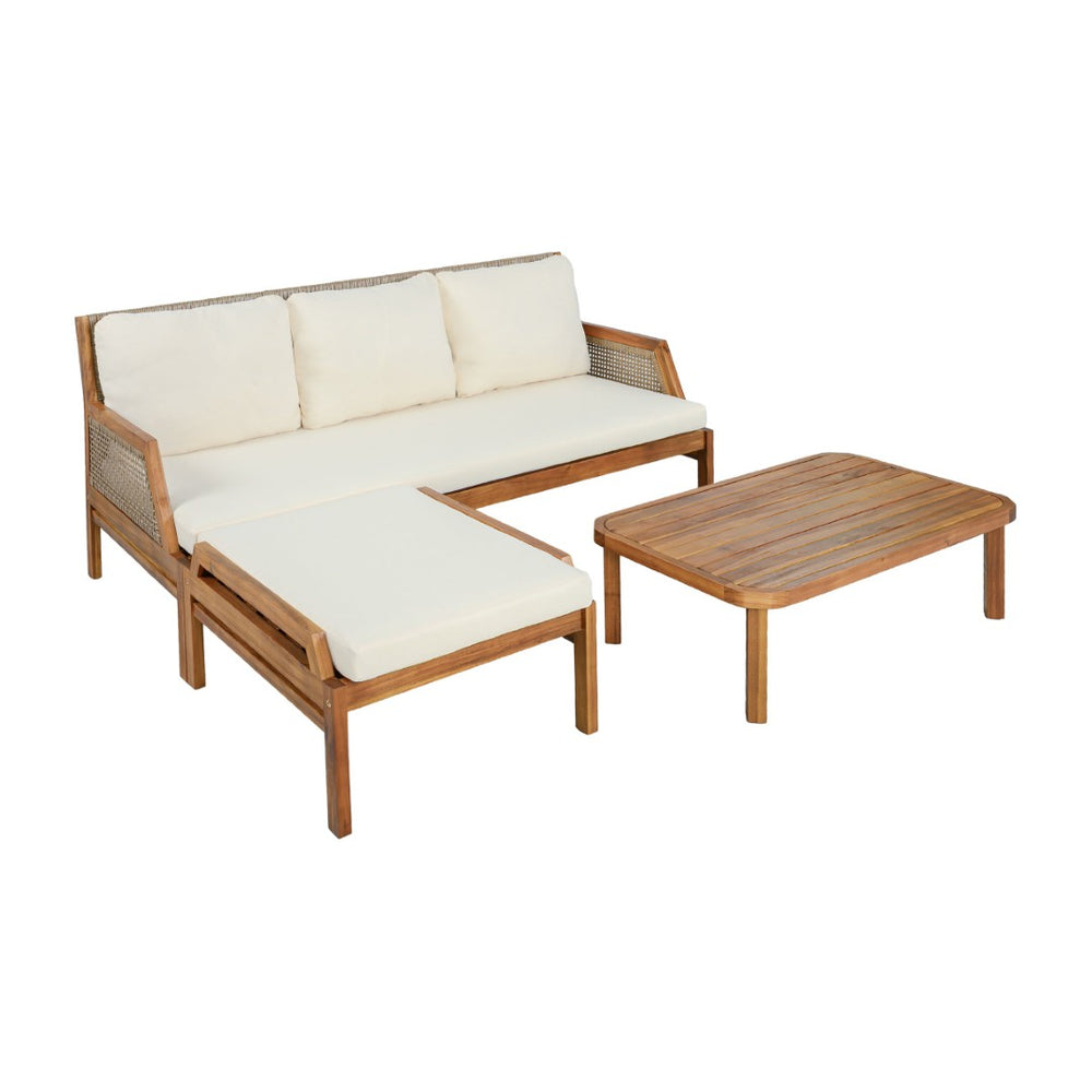 English Elm 3 Piece Acacia Hardwood Outdoor Sectional Set with Wicker Weave and Deep Cushioned Seating N780P4045113T