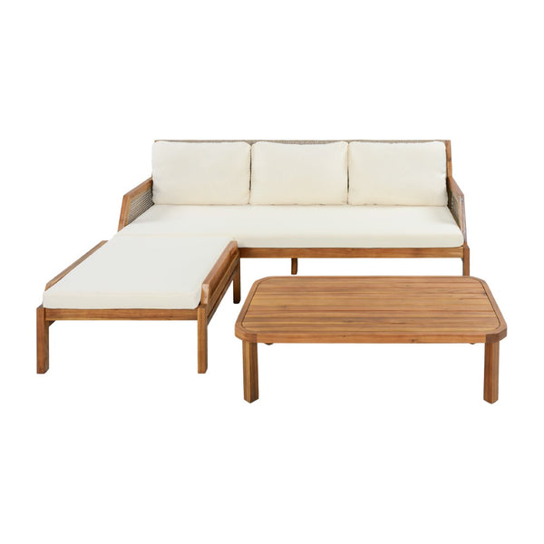 English Elm 3 Piece Acacia Hardwood Outdoor Sectional Set with Wicker Weave and Deep Cushioned Seating N780P4045113T