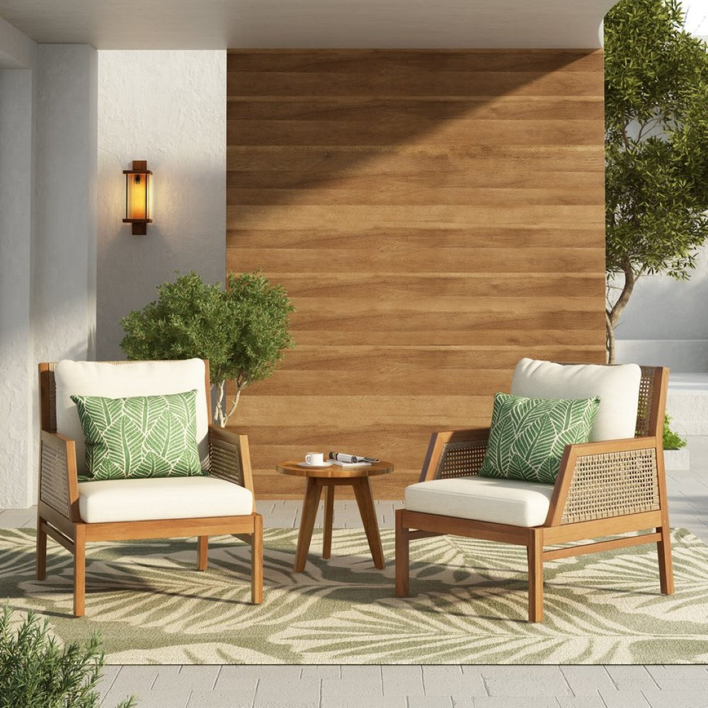 English Elm 2 Piece Acacia Wood Outdoor Club Chairs Handwoven Wicker Deep Seating Patio Set N780P404512T-2