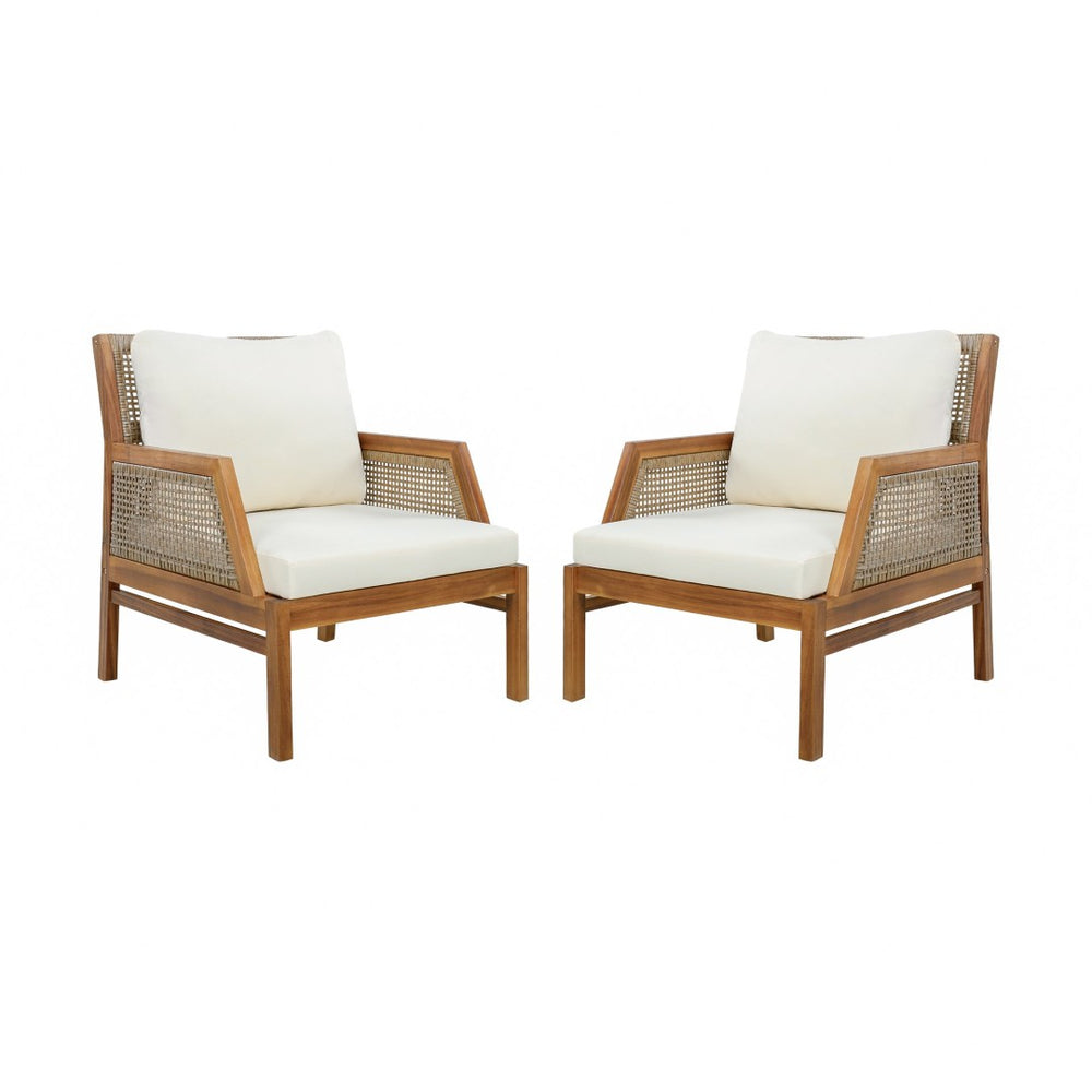 English Elm 2 Piece Acacia Wood Outdoor Club Chairs Handwoven Wicker Deep Seating Patio Set N780P404512T-2