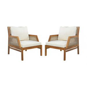 English Elm 2 Piece Acacia Wood Outdoor Club Chairs Handwoven Wicker Deep Seating Patio Set N780P404512T-2