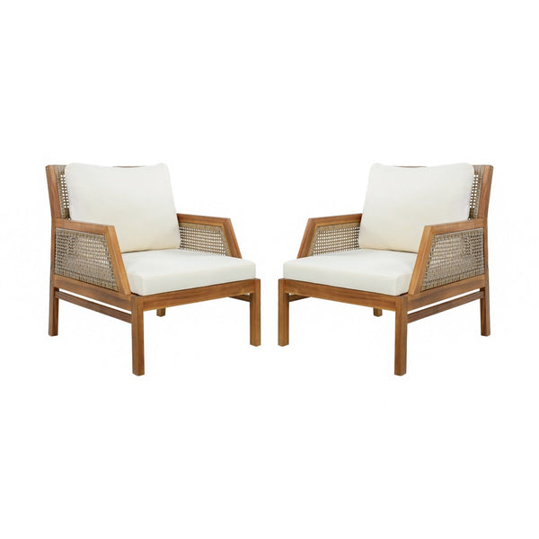English Elm 2 Piece Acacia Wood Outdoor Club Chairs Handwoven Wicker Deep Seating Patio Set N780P404512T-2